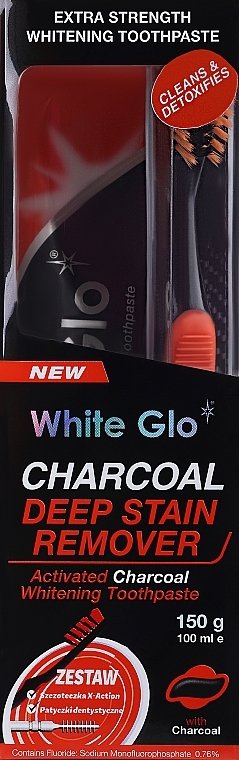 Set with Orange Toothpaste - White Glo Charcoal Deep Stain Remover Toothpaste (toothpaste/150ml + toothbrush) — photo N1