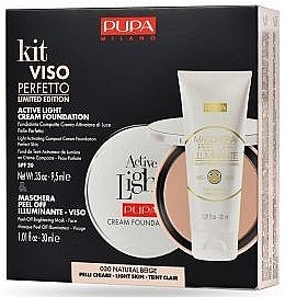 Set - Pupa Kit Viso Perfetto Active Light Cream Foundation Compact And Maschera Peel Off Illuminante — photo N1