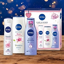 Set - Nivea Care & Roses (deo/spray/150ml + sh/gel/250ml + b/milk/250ml)  — photo N2