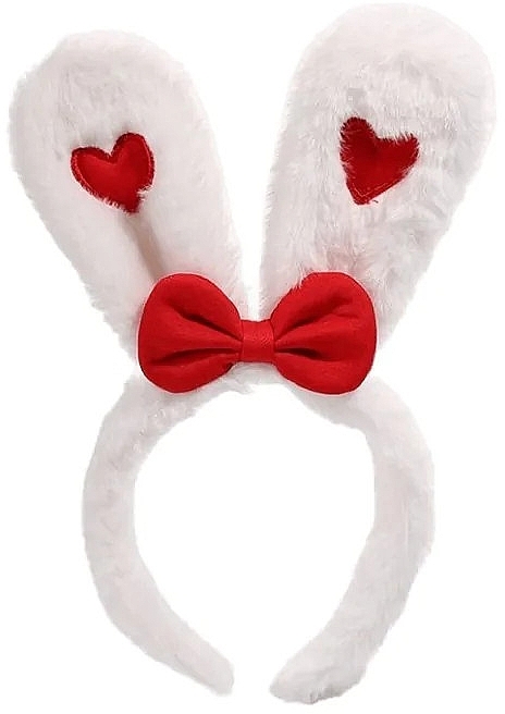 Bunny Ears Hair Band, white with hearts - Ecarla — photo N1