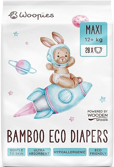 Diapers, 12+ kg, 30 pcs - Wooden Spoon Woopies Eco Maxi — photo N1