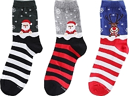Christmas Socks, 3 pairs, green+blue+grey - Moraj — photo N2
