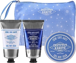 Fragrances, Perfumes, Cosmetics Cream Set - Institut Karite Christmas Set Winter Hydration (pouch/1psc + foot/cr/75ml + b/cr/150ml + h/cr/75ml)