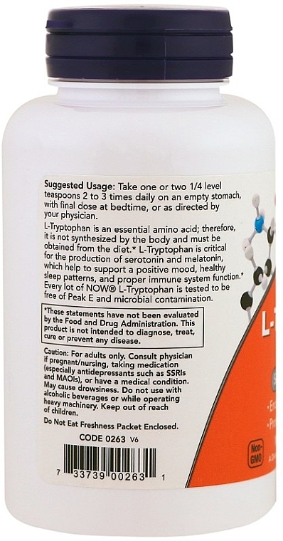 L-Tryptophan Dietary Supplement, powder - Now Foods L-Tryptophan Powder — photo N3