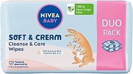Fragrances, Perfumes, Cosmetics Biodegradable Wipes, 2 x 57 pcs - Nivea Baby Soft & Cream