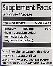 Magnesium Complex Food Supplement, 400 mg, 30 capsules - Swanson Triple Magnesium Complex — photo N4