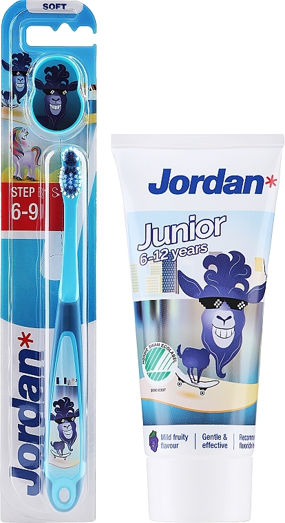 Set 6-12 years, donkey - Jordan Junior (toothpaste/50ml + toothbrush/1pc) — photo N1