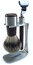 Shaving Set - Golddachs Pure Bristle, Wenge Wood, Stainless Steel, Mach3 (sh/brush + razor + stand) — photo N1