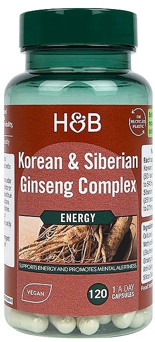 Korean and Siberian Ginseng Complex Dietary Supplement - Holland & Barrett Korean & Siberian Ginseng Complex — photo N1