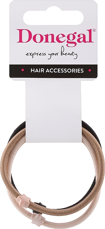 Hair Ties FA-5735, 3 pcs., black, milky, beige - Donegal — photo N1