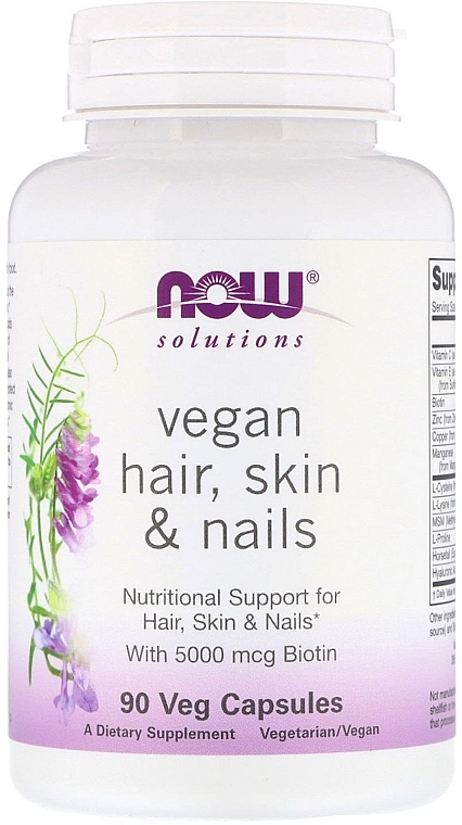 Nutritional Support for Hair, Skin & Nails - Now Foods Solutions Vegan Hair Skin & Nails — photo N1