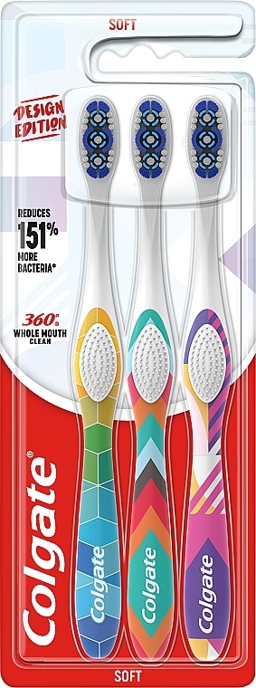 Soft Toothbrush Set, 3 pcs, design 2 - Colgate 360 Design Edition — photo N1