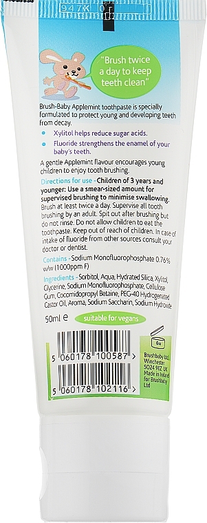 Kids Toothpaste "Applemint", 0-3 years - Brush-Baby Toothpaste — photo N30