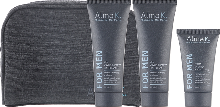 Set - Alma K. Recharge Travel Kit For Men (sh/gel/75ml + ash/balm/40ml + sh/balm/40ml bag) — photo N2