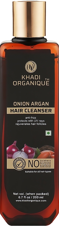 Natural Anti Hair Loss & Hair Growth Stimulating Shampoo "Red Onion & Argan Oil", sulfate-free - Khadi Organique Onion Argan Hair Cleanser — photo N1