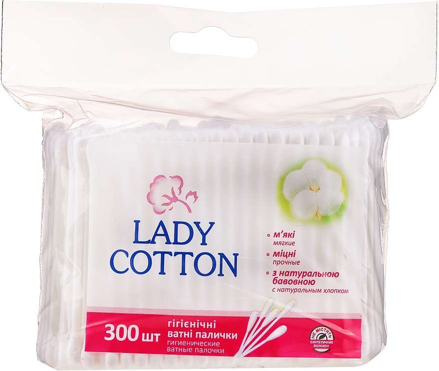 Cotton Buds in Polyethylene Package, 300 pcs - Lady Cotton — photo N1