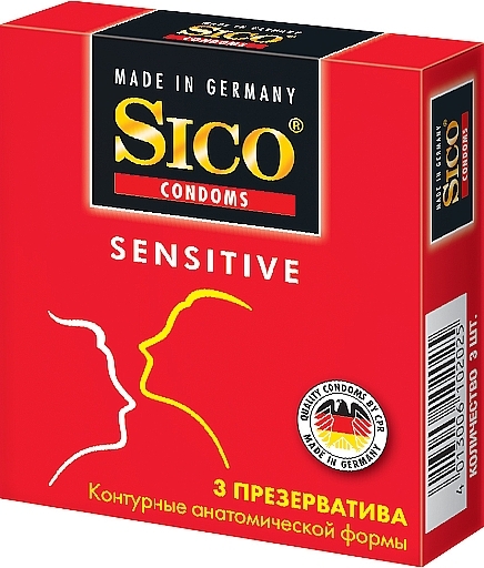 Sensitive Condoms, contoured anatomical shape, 3 pcs - Sico — photo N1