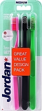 Fragrances, Perfumes, Cosmetics Medium Toothbrush, pink + black + green - Jordan Clean Smile Medium