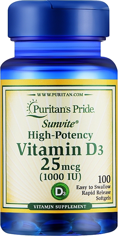 Vitamin D3 Supplement - Puritan's Pride Premium Sunvite High-Potency Vitamin D3 1000 IU — photo N1