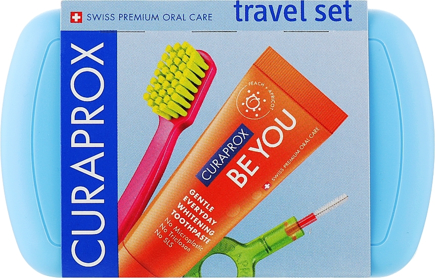 Hygienic Travel Set, blue - Curaprox Be You (tbr/1szt + paste/10ml + 2xbrush/1szt + acc + bag) — photo N1