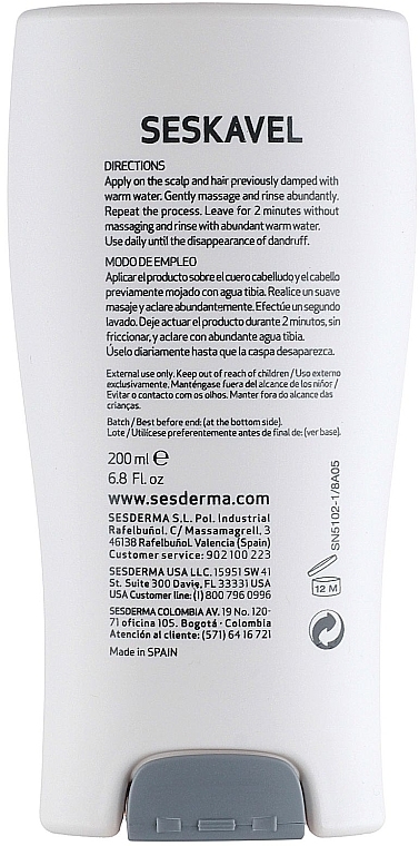 Anti-Dandruff Shampoo - SesDerma Laboratories Seskavel Kavel Dandruff Control Shampoo — photo N5