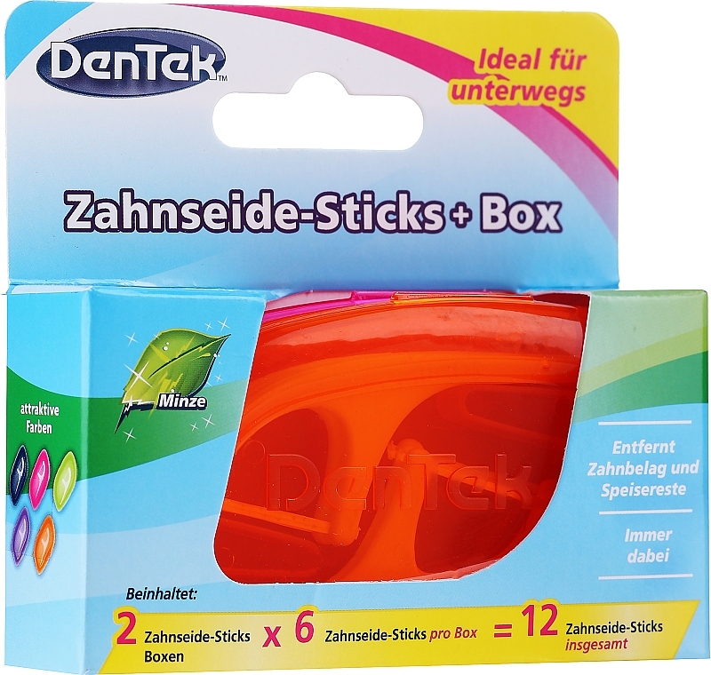 Dental Floss with Handle Set + 2 Travel Cases, orange + crimson - Dentek Moulthwash Blast — photo N1