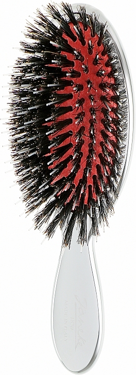 Hairbrush, 21M, Silver - Jäneke Hairbrush with Natural Bristles and Nylon Reinforcement — photo N1