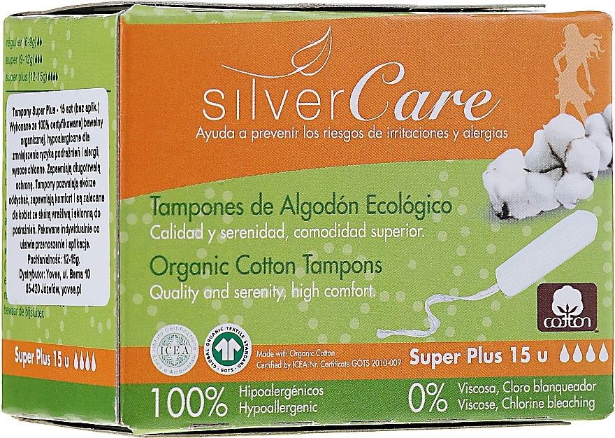 Organic Cotton Tampons "Super Plus", 15 pcs - Masmi Silver Care — photo N5