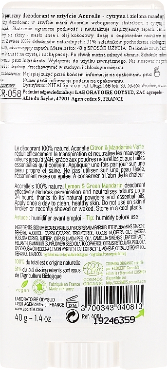 Deodorant-Balm "Lemon & Green Mandarin" - Acorelle Deodorant Balm — photo N9