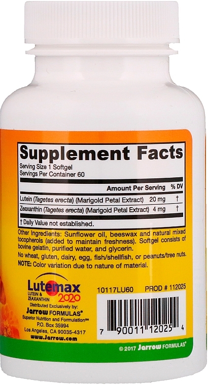 Dietary Supplement "Lutein 20mg" - Jarrow Formulas Lutein 20mg — photo N5