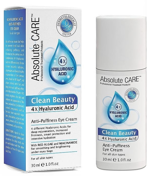 Anti-Puffiness Eye Cream - Absolute Care Clean Beauty 4X Hyaluronic Acid Anti-Puffiness Eye Cream — photo N1