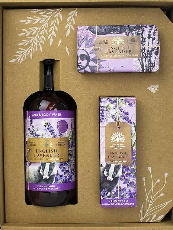 Set - The English Soap Company Anniversary Collection English Lavender Hand And Body Gift Box (soap/190g + h/cr/75ml + h/wash/500ml) — photo N2