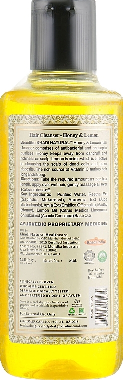 Natural Ayurvedic Shampoo with Indian Herbs "Honey & Lemon" - Khadi Natural Honey & Lemon Juice Hair Cleanser — photo N2