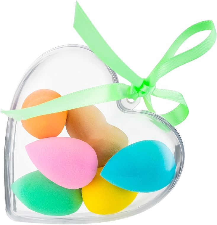 Mini Sponge Set in Plastic Heart, PF-69, multicolor - Puffic Fashion — photo N1