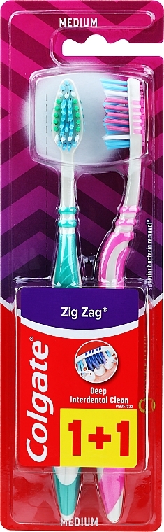 Medium Toothbrush "Zig Zag Plus", green & pink - Colgate Zig Zag Plus Medium — photo N11