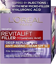 Fragrances, Perfumes, Cosmetics Hyaluronic Acid Anti-Aging Day Cream SPF 50 - L’Oreal Paris Revitalift Filler [HA]