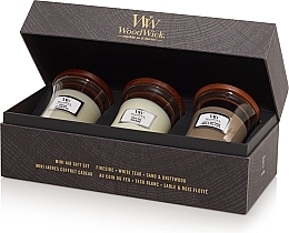 Set - WoodWick 3 Mini Jar Set Fireside x White Teak x Sand & Driftwood (candle/3x85g) — photo N2