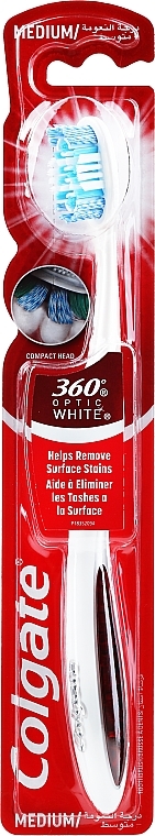 Toothbrush 360 "Optic White", white-red - Colgate 360 Degrees Toothbrush Optic White Medium — photo N1