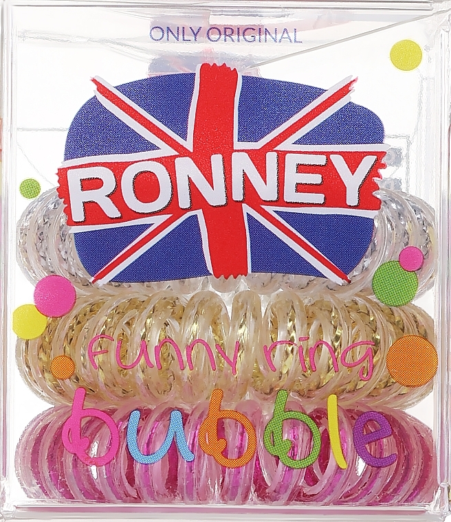 Hair Ties, 3.5 cm, yellow + white + pink - Ronney Professional S15 MET Funny Ring Bubble — photo N2