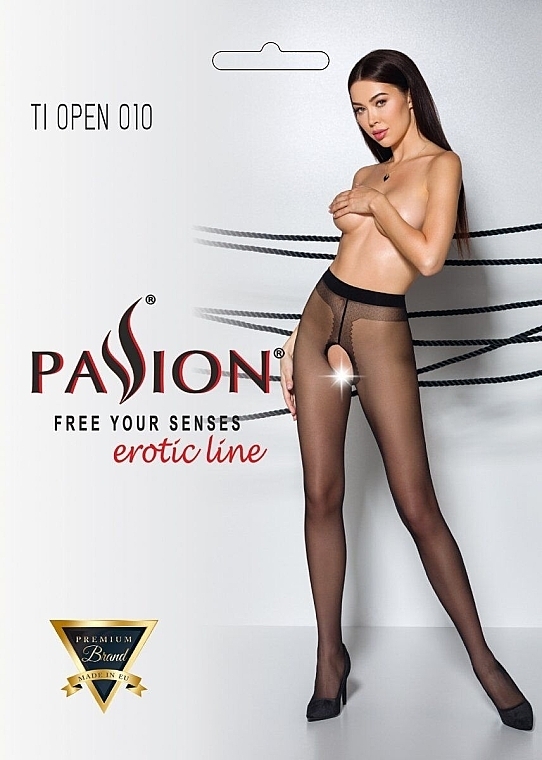 Erotic Tights with Cutout 'Tiopen' 010, 20 Den, black - Passion — photo N1