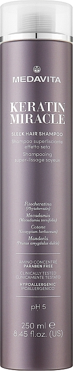 Ultra Smoothing Shampoo with Silk Effect - Medavita Keratin Miracle Sleek Hair Shampoo — photo N1