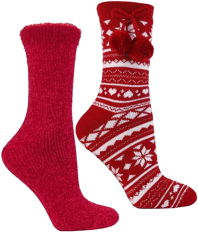 Women Winter Socks, red+red with pattern - Moraj — photo N1