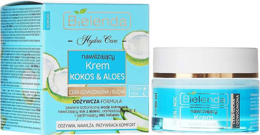 Moisturizing Cream "Coconut & Aloe" for Dry Hair - Bielenda Hydra Care Moisturizing Face Cream Coconut and Aloe Vera — photo N1