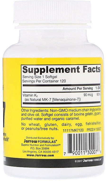 Vitamin K2, MK-7 - Jarrow Formulas MK-7 90 mcg — photo N2