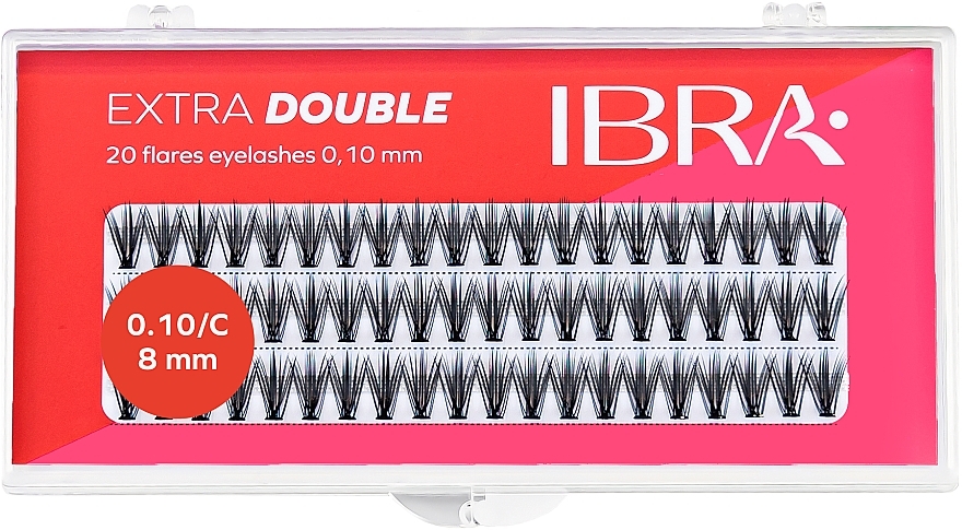Individual Lashes, C 0,1 mm, 8 mm - Ibra Extra Double 20 Flares Eyelash C 8 mm  — photo N6