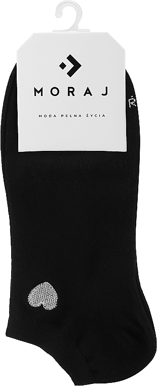 Women Short Socks with Heart Embroidery, black - Moraj — photo N1