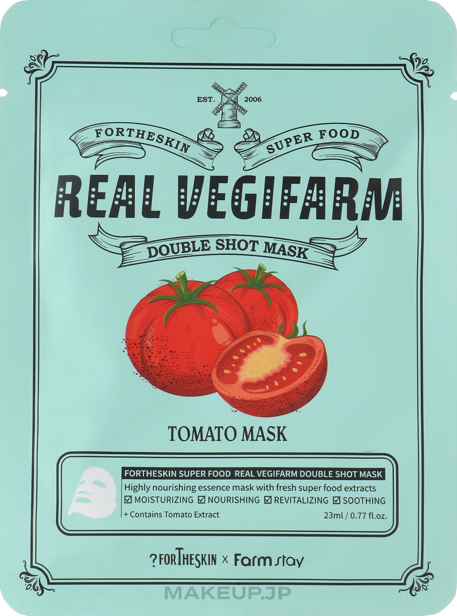 Tomato Extract Brightening Face Mask - Fortheskin Super Food Real Vegifarm Double Shot Mask Tomato — photo 23 ml