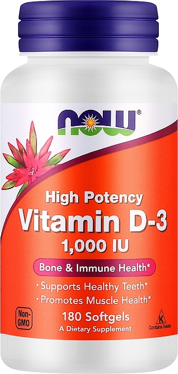 Gelatin Capsules "Vitamin D3" - Now Foods Vitamin D3 1000 IU — photo N1
