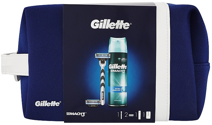 Set - Gillette Mach 3 Extra Comfort (sh/gel/200ml + razor + blade/2pcs + bag) — photo N1