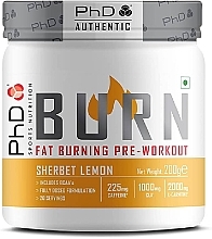 Pre-Workout Dietary Supplement - Sherbet Lemon Flavour - PhD Burn Fat Burning Pre-Workout Sherbet Lemon — photo N1